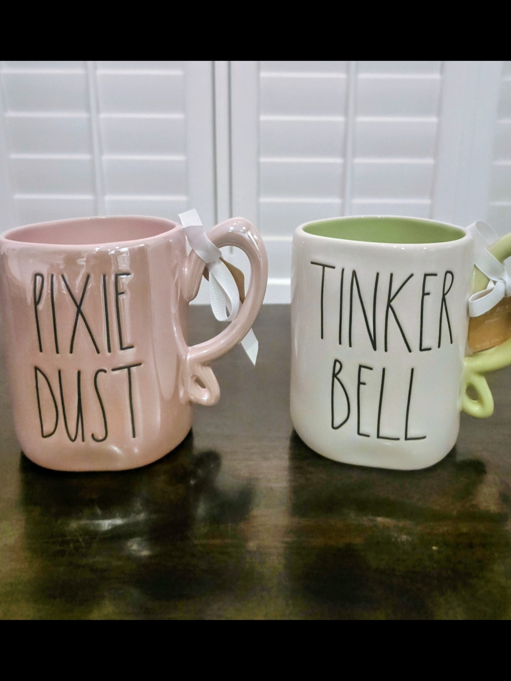 Rae Dunn Pink 'PIXIE DUST' & White 'TINKER BELL' Mugs